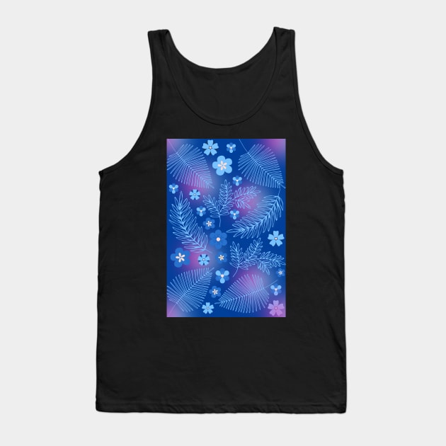 Light Blue leaves and flowers pattern Tank Top by PedaDesign